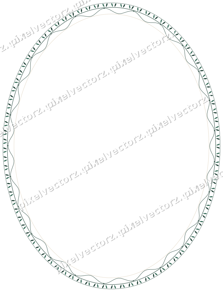 Decorative line art frame in dark red and dark green with oval