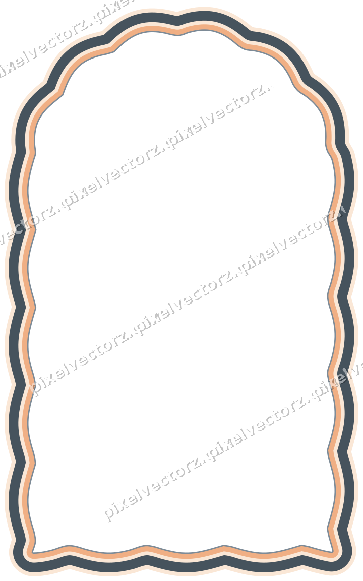 Decorative line art frame in blue and orange with label plaque