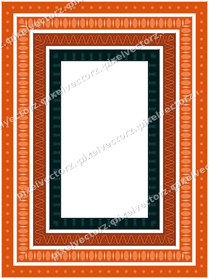 Decorative picture frame border in orange and teal with dot row