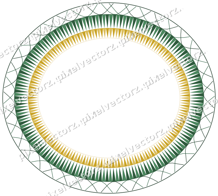 Decorative line art frame in dark green and amber with oval