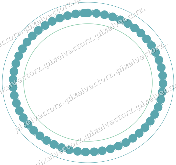 Decorative line art frame in green and teal with oval and beaded line