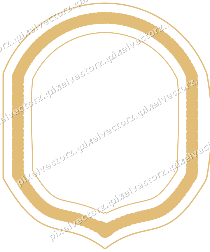 Decorative line art frame in amber and dark teal with label plaque