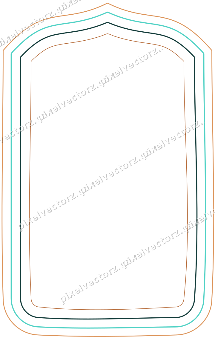 Decorative line art frame in orange and teal with label plaque