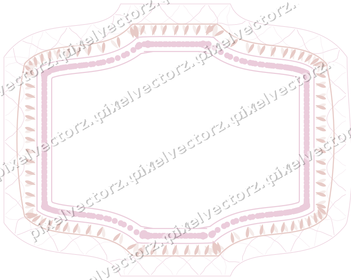 Decorative line art frame in pale pink and pale red with label plaque