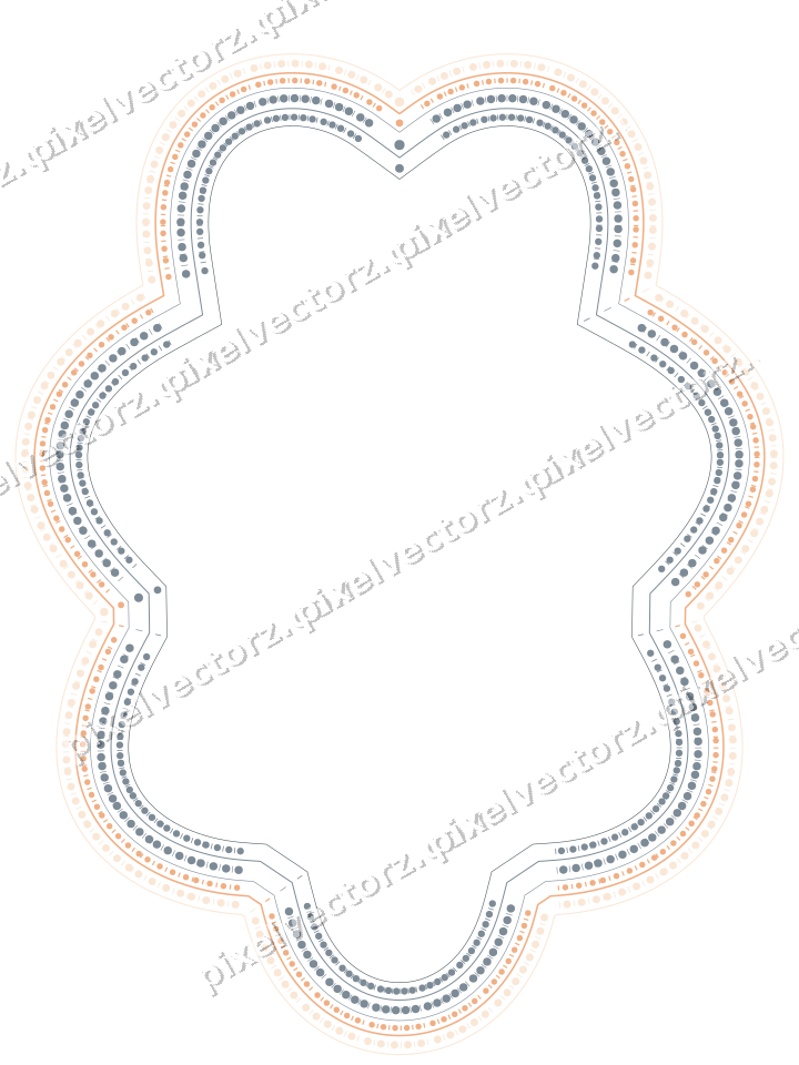 Decorative line art frame in blue and orange with oval