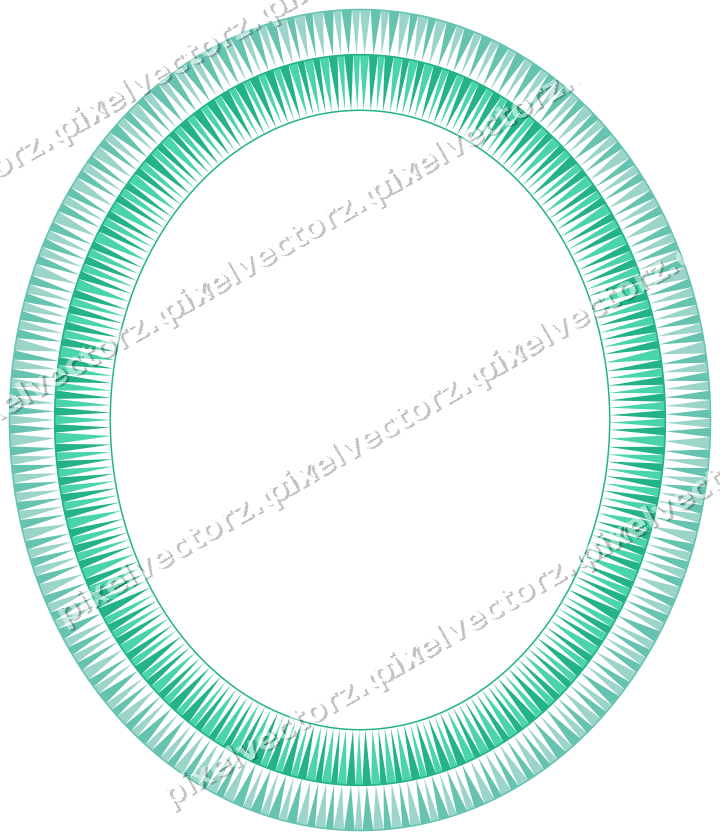 Decorative line art frame in green and teal with oval and dentil