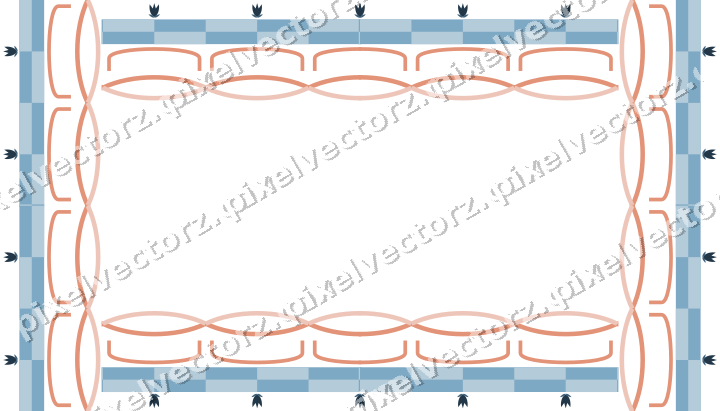 Decorative picture frame border in orange and cyan with tulip frieze