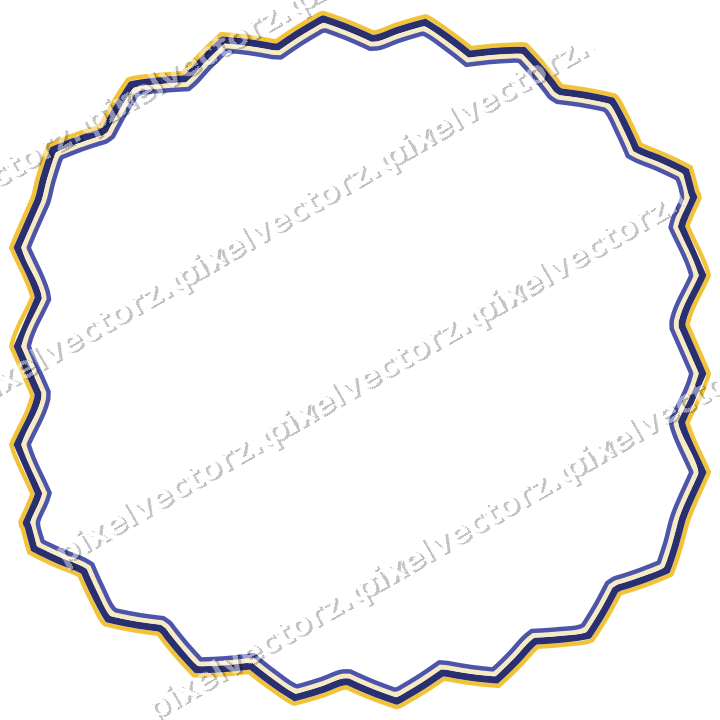 Decorative line art frame in dark blue and amber with label plaque