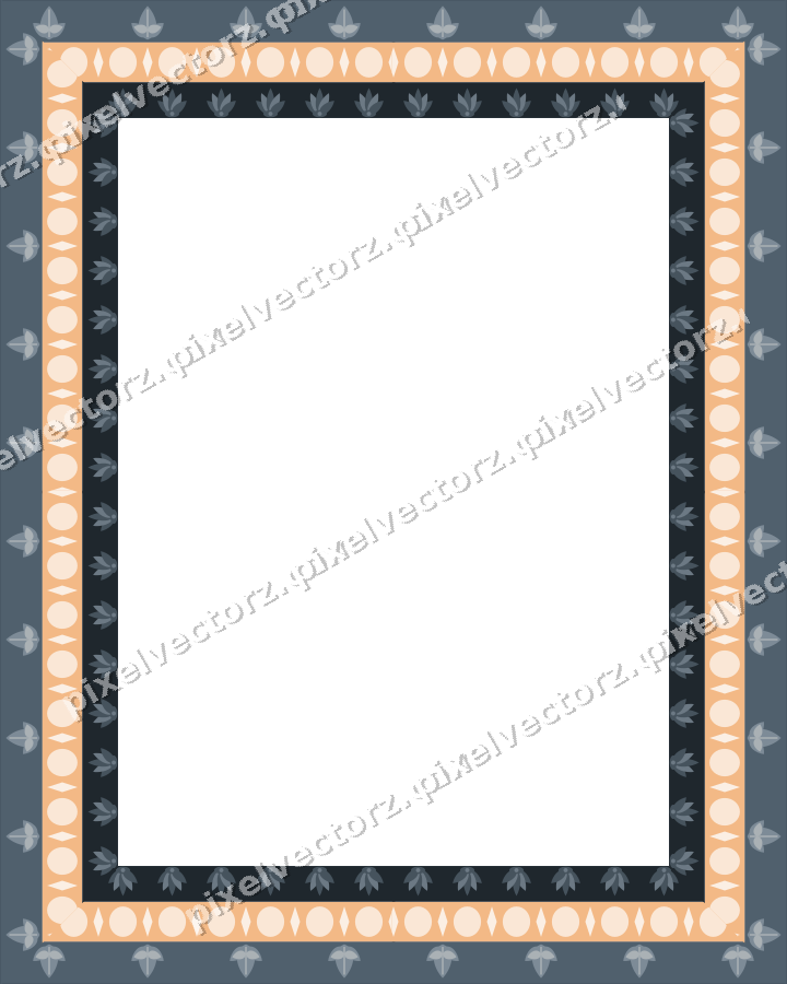 Decorative picture frame border in blue and orange with palmette