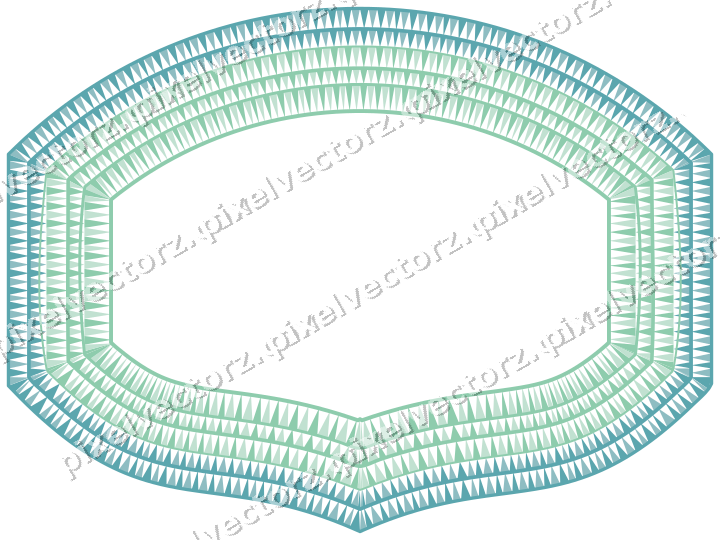 Decorative line art frame in green and teal with label plaque