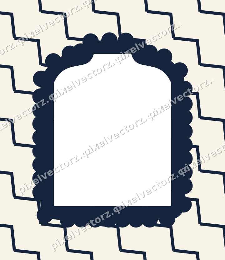 Decorative patterned mat frame in dark blue and amber with zigzag