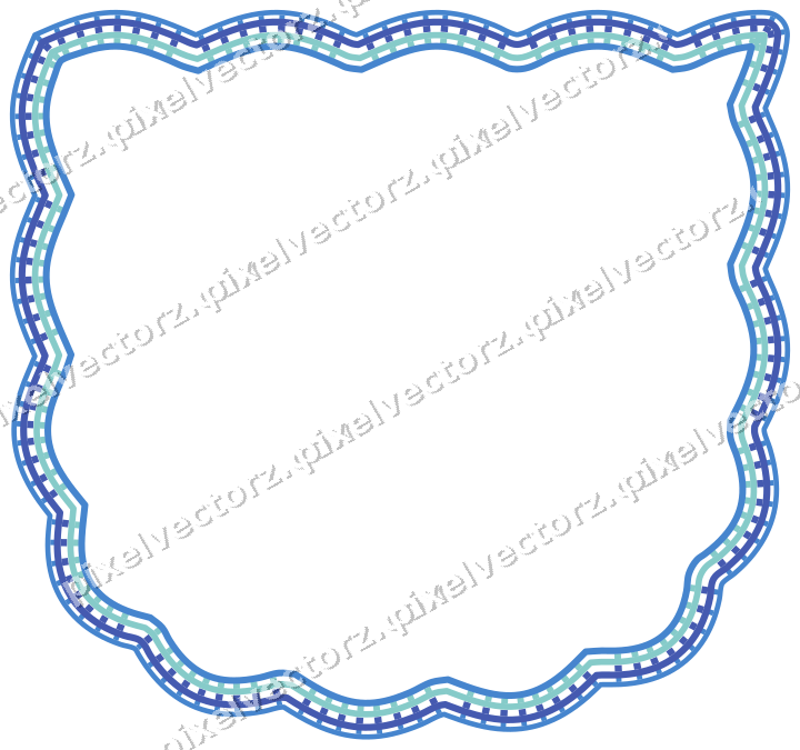 Decorative line art frame in blue and cyan with shield