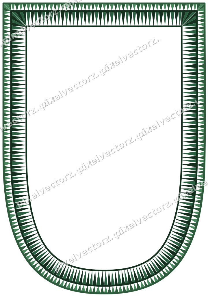 Decorative line art frame in dark green and amber with shield