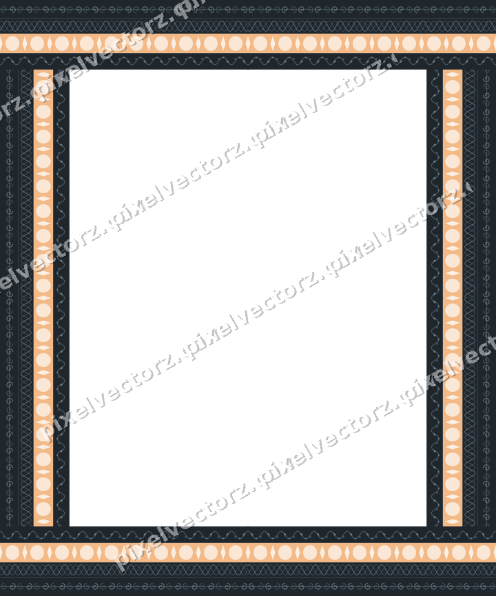 Decorative picture frame border in blue and orange with spiral scroll