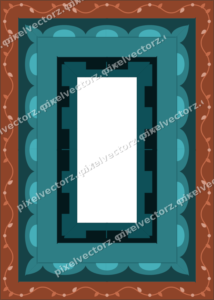 Decorative picture frame border in dark teal with scrolling vine