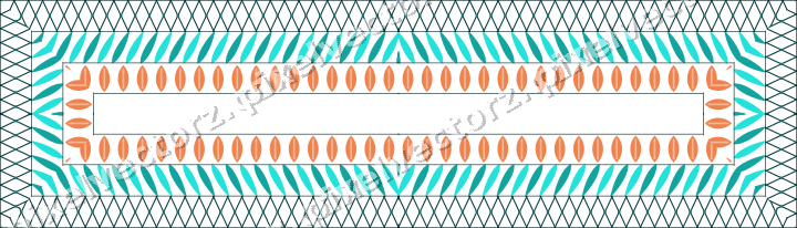 Decorative picture frame border in orange and teal with lattice band