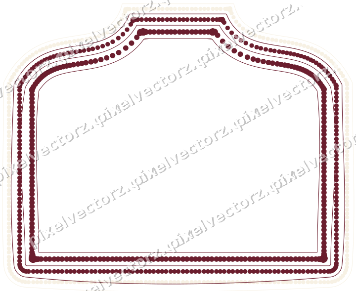 Decorative line art frame in dark pink and red with label plaque