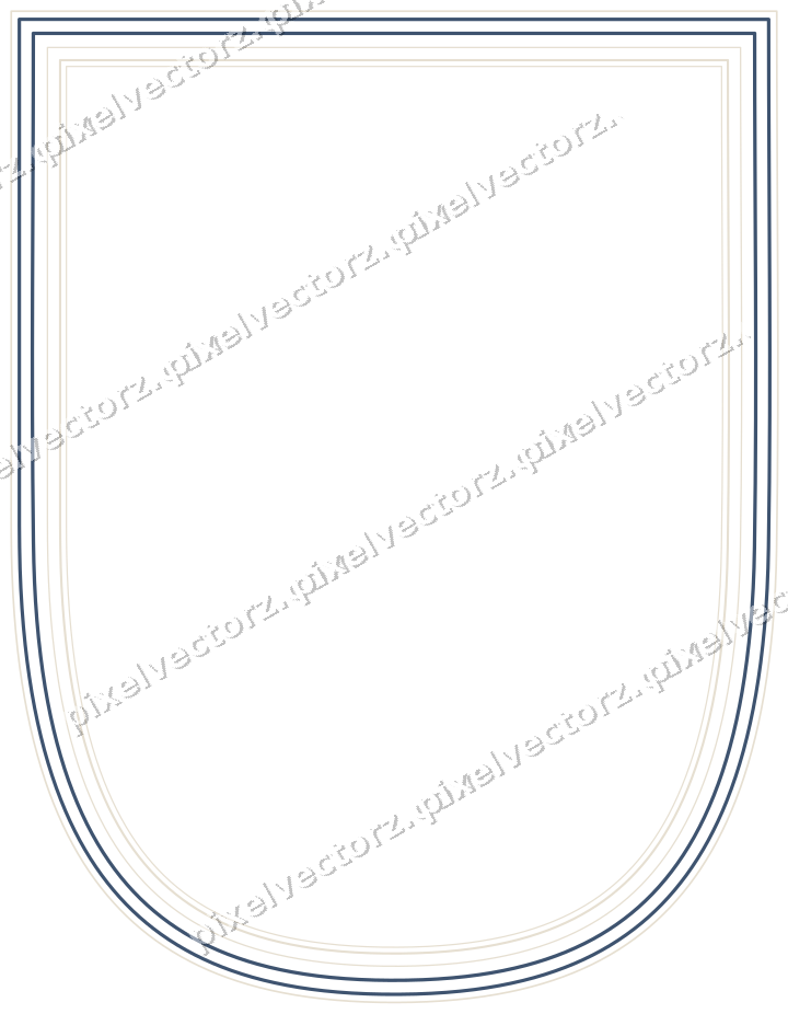 Decorative line art frame in amber and green with shield