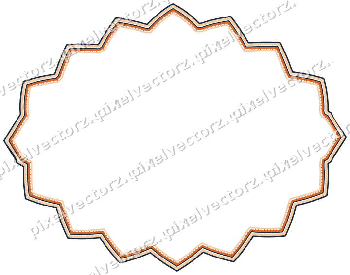 Decorative line art frame in dark blue and orange with label plaque