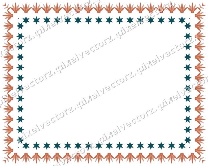 Decorative picture frame border in dark teal and orange with palmette