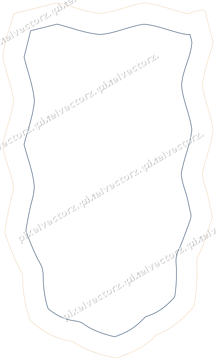 Decorative line art frame in dark blue and orange with shield