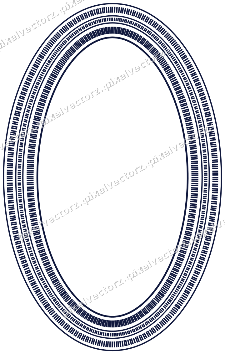 Decorative line art frame in amber and blue with oval and dashed line