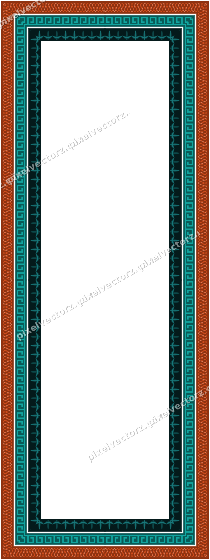 Decorative picture frame border in orange and teal with guilloche band