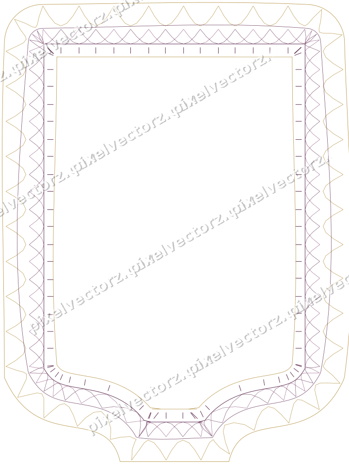 Decorative line art frame in dark magenta and amber with label plaque