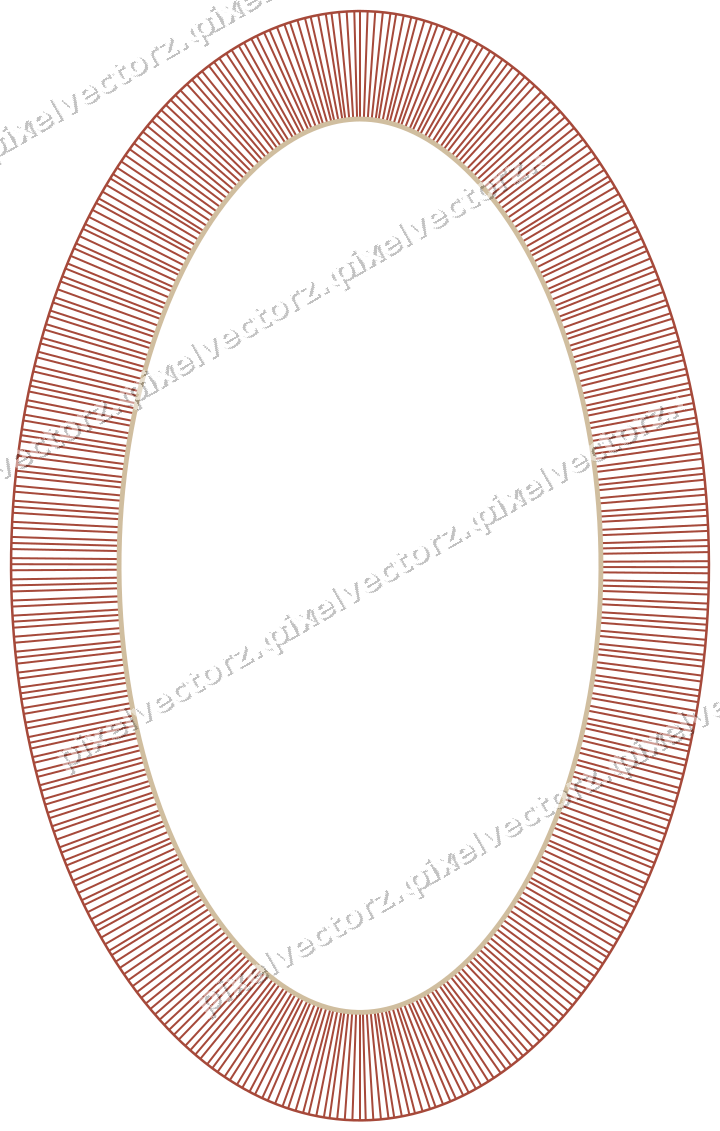 Decorative line art frame in orange and amber with oval and hatching