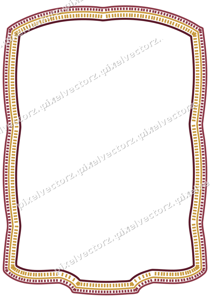 Decorative line art frame in dark pink and amber with label plaque