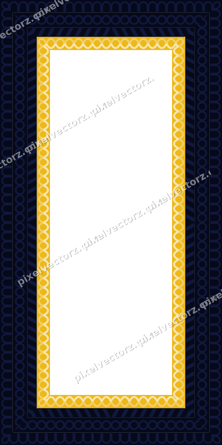 Decorative picture frame border in amber and blue with arcade frieze