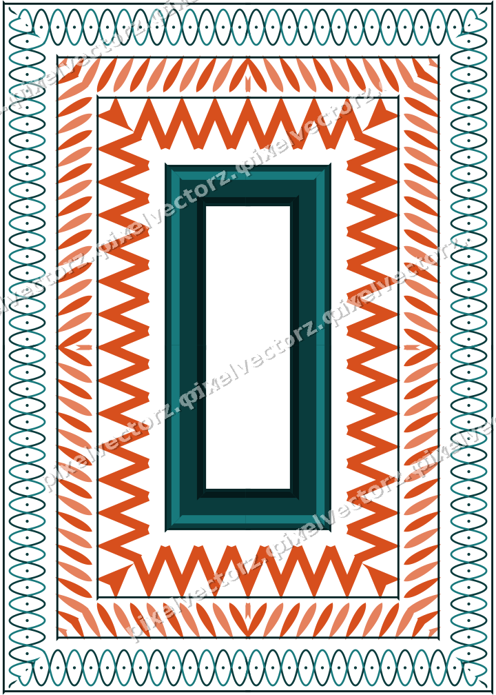 Decorative picture frame border in orange and teal with arabesque