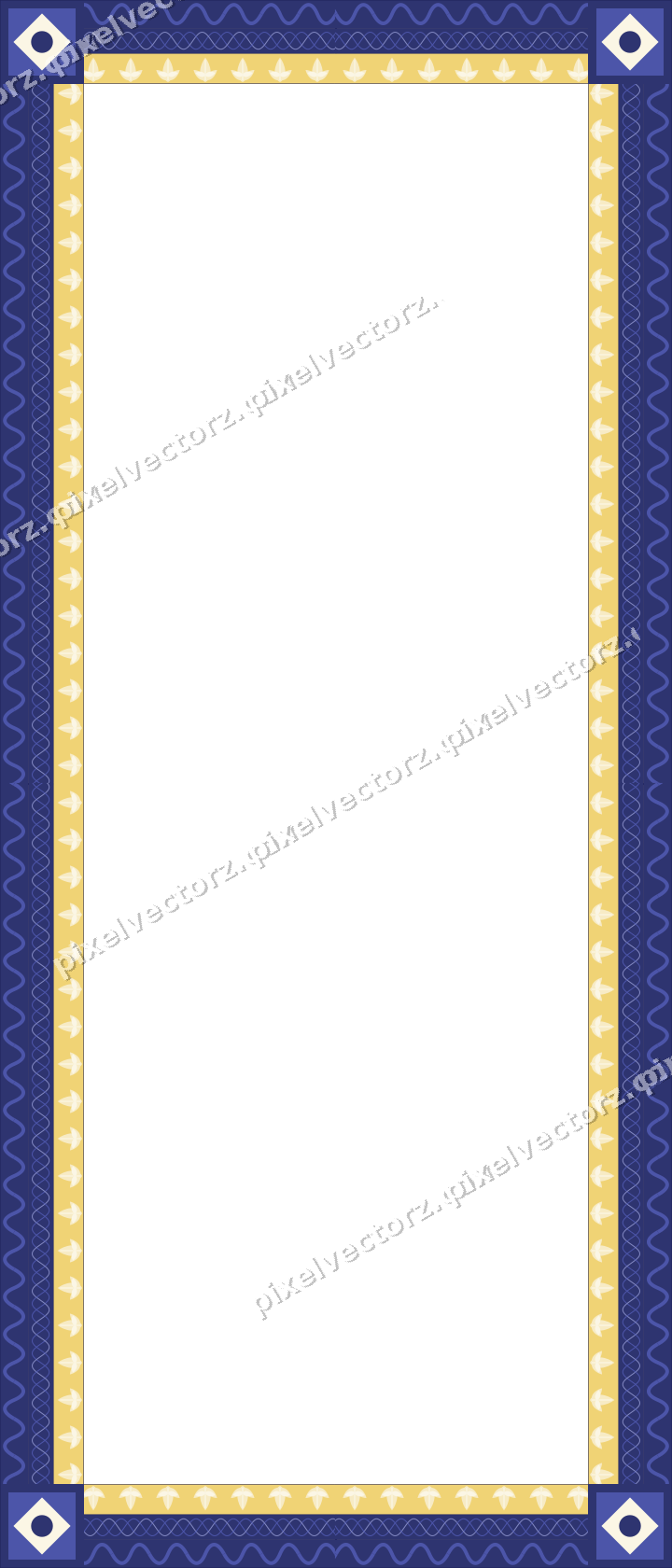 Decorative picture frame border in dark blue and amber with wave band