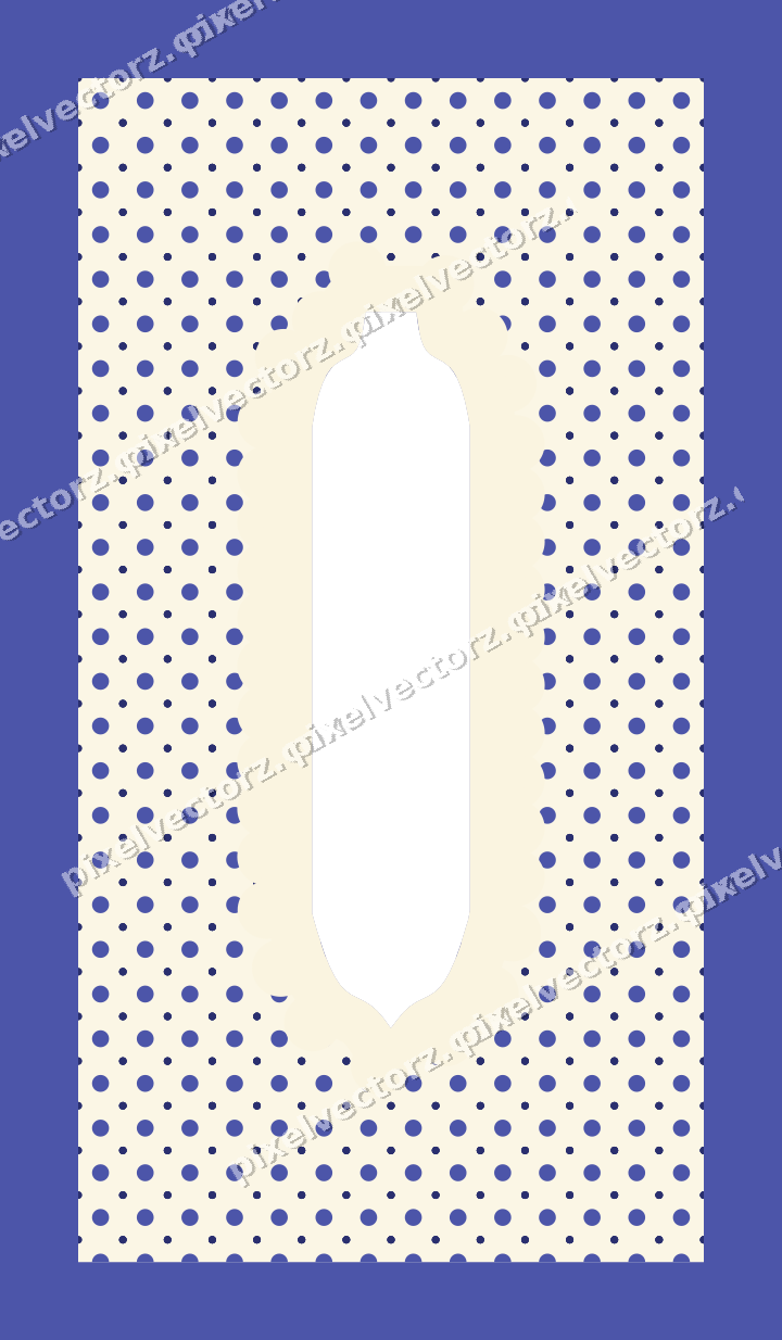 Decorative patterned mat frame in dark blue and amber with polka dots