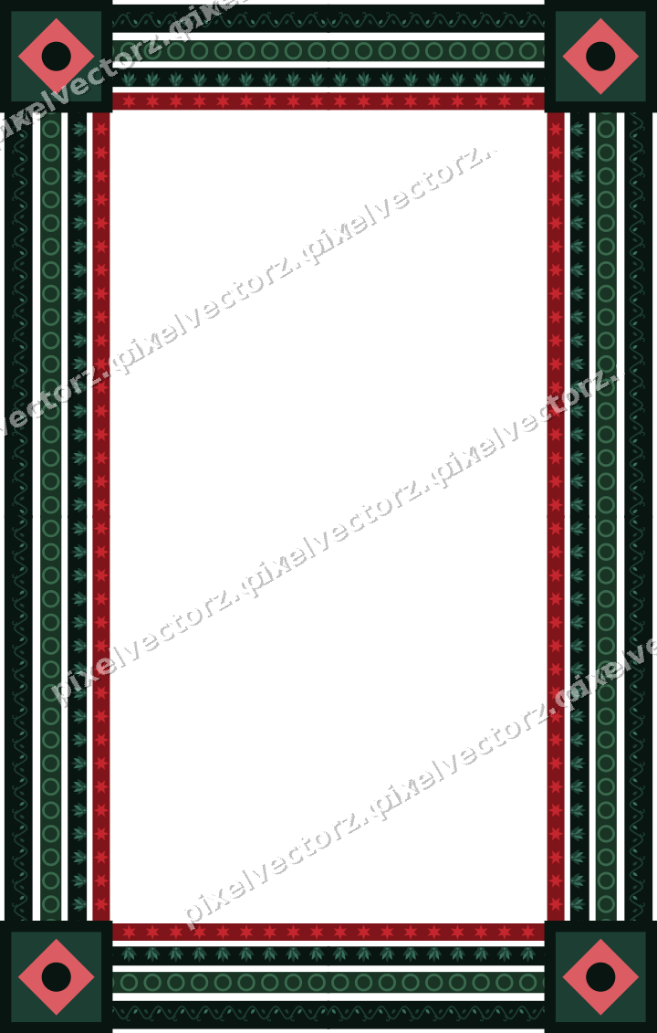 Decorative picture frame border in dark green and red with star band