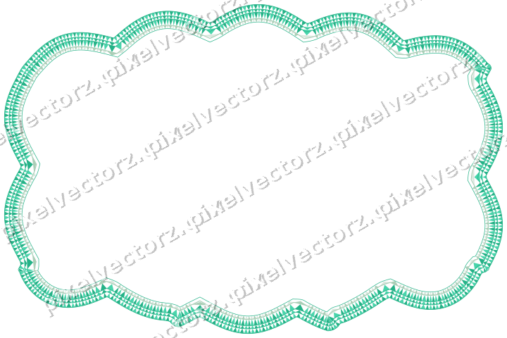 Decorative line art frame in green and teal with label plaque