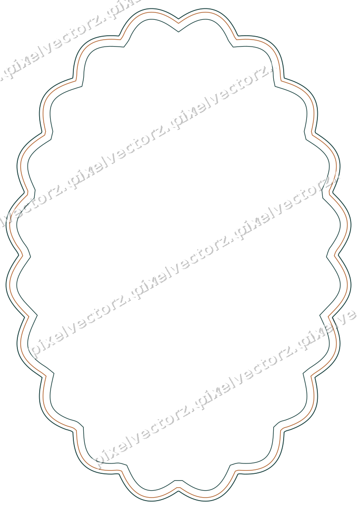 Decorative line art frame in orange and teal with oval