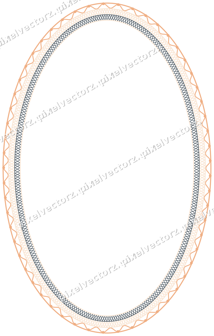 Decorative line art frame in blue and orange with oval and wave line