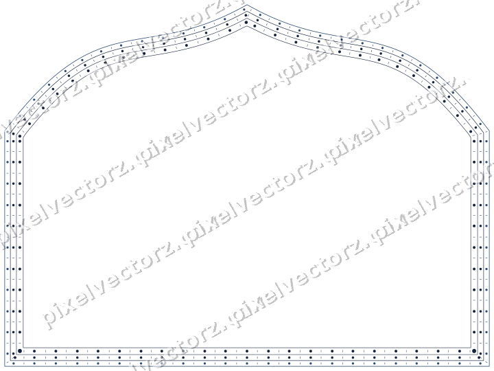 Decorative line art frame in dark blue and amber with label plaque