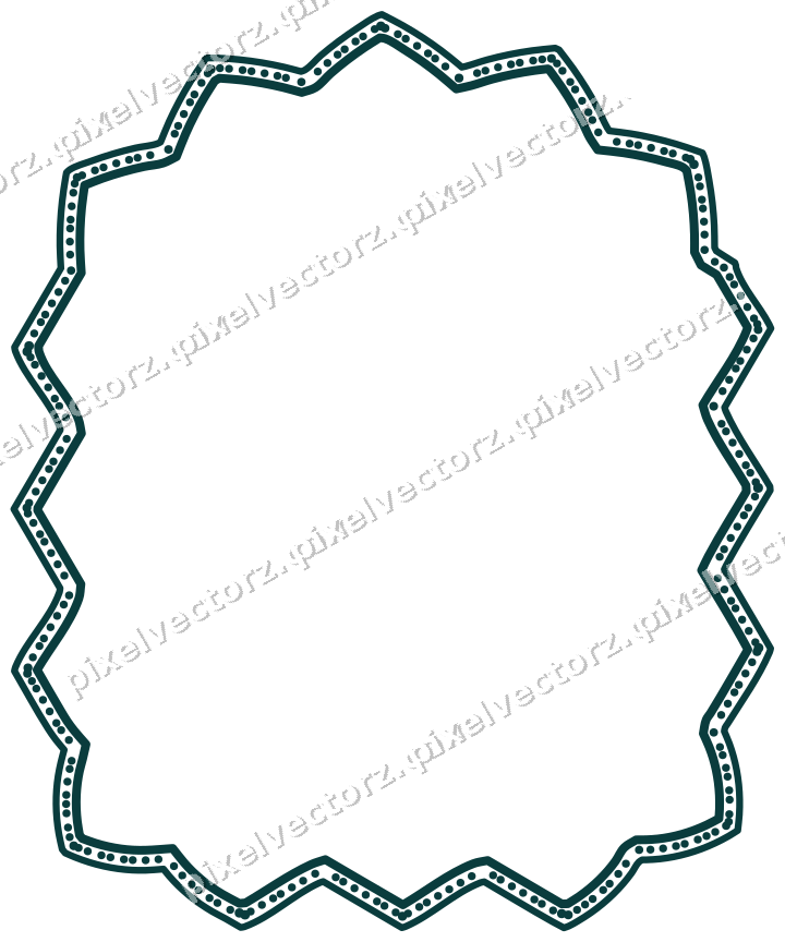 Decorative line art frame in orange and teal with label plaque
