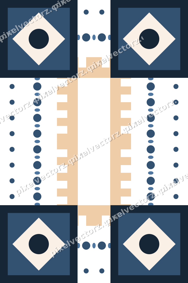 Decorative picture frame border in dark blue and orange with dot row