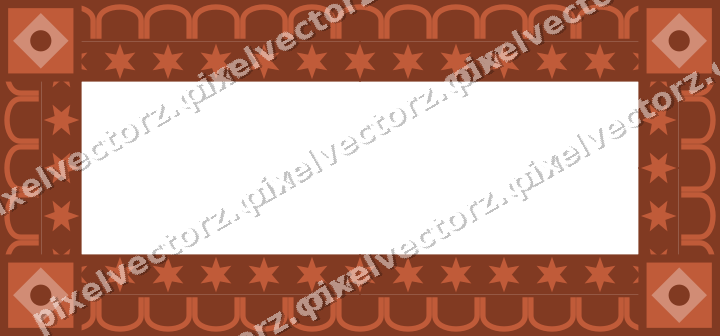 Decorative picture frame border in orange and cyan with arcade frieze