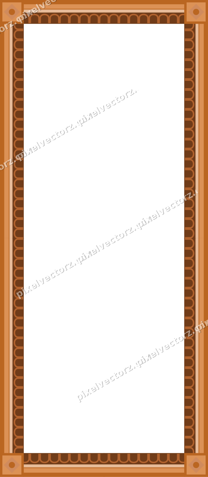 Decorative picture frame border in orange and teal with arcade frieze