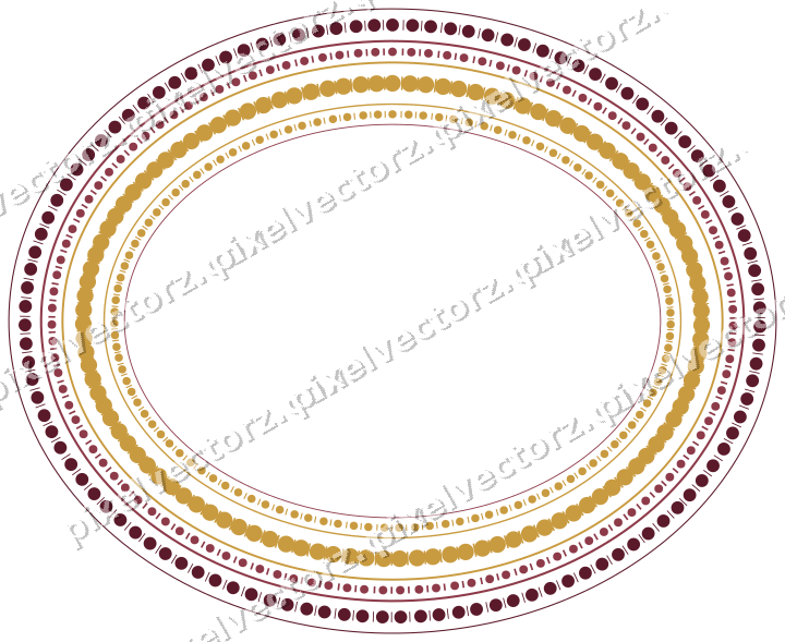 Decorative line art frame in dark pink and amber with oval