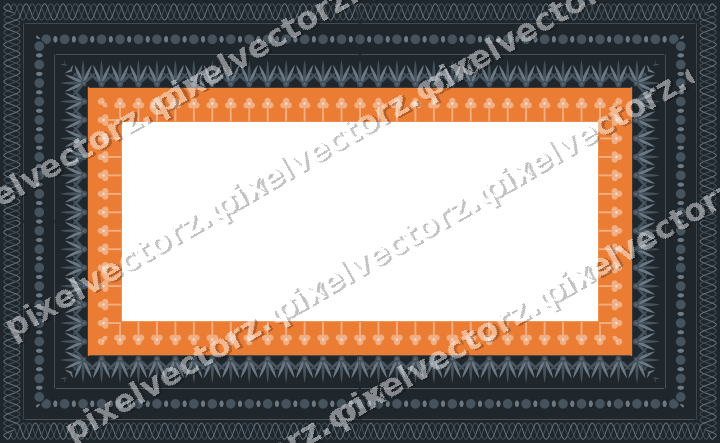 Decorative picture frame border in blue and orange with guilloche band