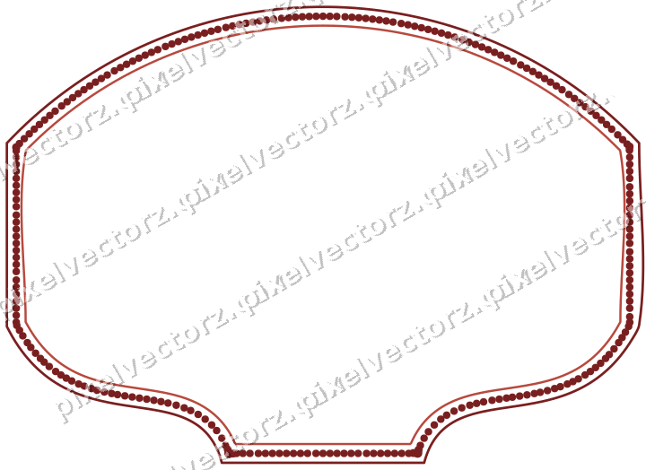 Decorative line art frame in dark red and dark green with label plaque