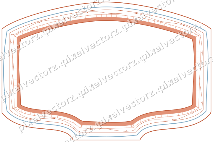 Decorative line art frame in orange and cyan with label plaque