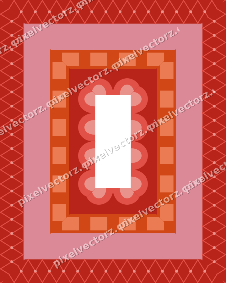 Decorative picture frame border in red and orange with lattice band