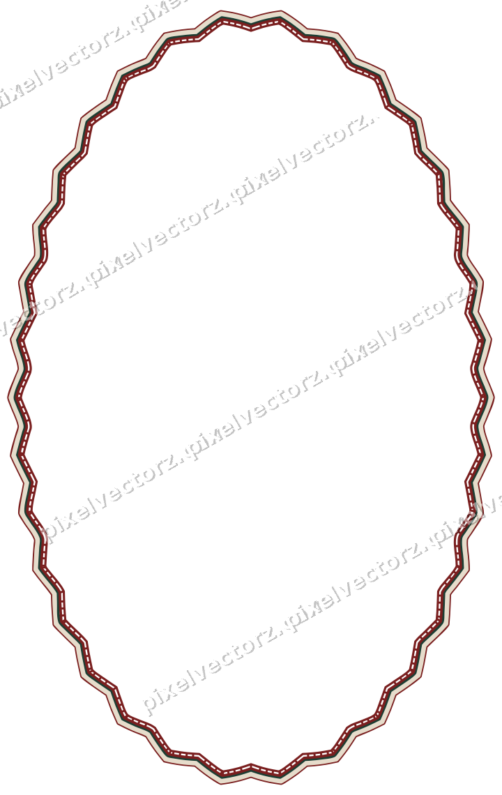 Decorative line art frame in dark red and dark green with oval