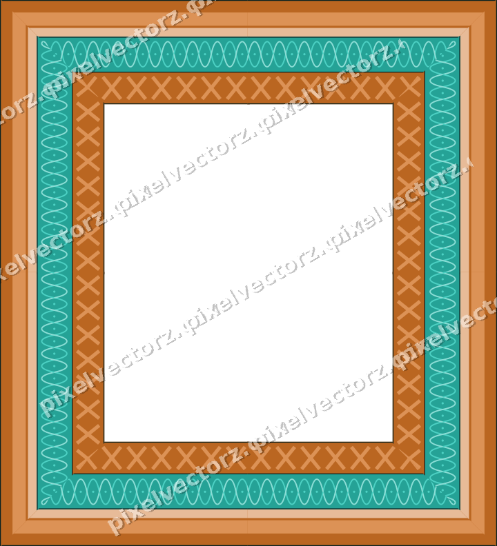 Decorative picture frame border in orange and teal with cross band